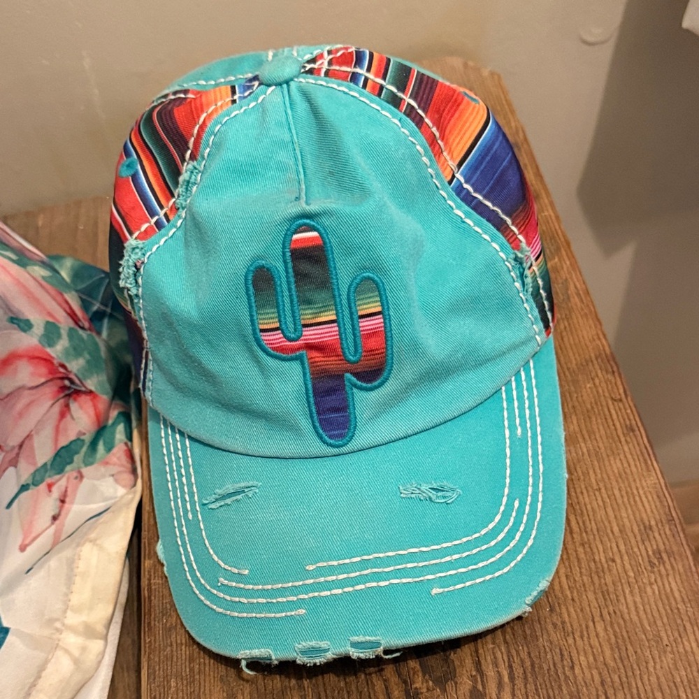 Turquoise Western Cactus Embroidered Cap